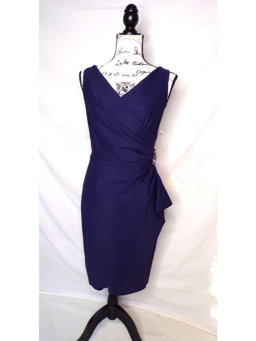 🆕ALEX EVENINGS Side Ruched Cocktail Dress Navy Blue 16 - Picture 4 of 8